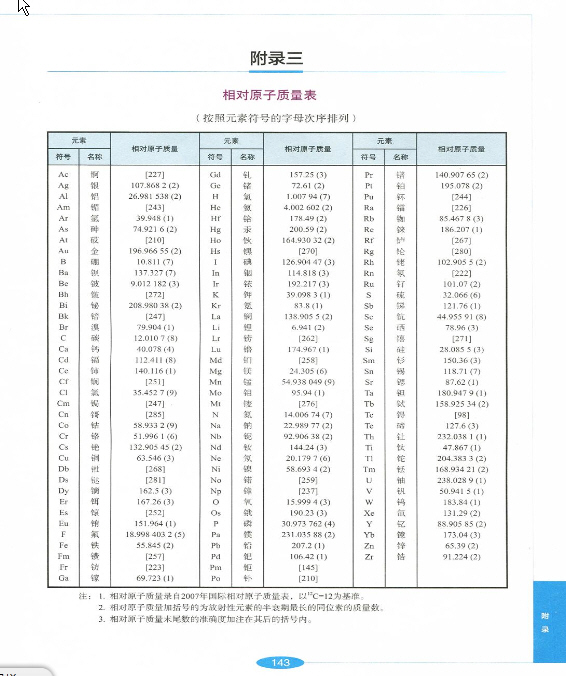附录三 相对原子质量表