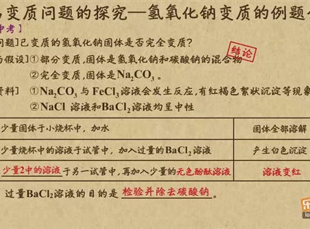 “乐乐课堂”初中化学教学视频素材：《中考化学能力提升专题》24药品变质问题的探究——氢氧化钠变质的例题分析